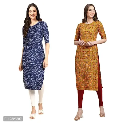 Straight Multicoloured Printed Crepe Kurta Pack Of 2-thumb0