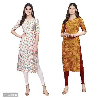 Straight Multicoloured Printed Crepe Kurta Pack Of 2