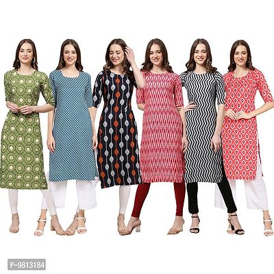 Women Crepe Digital Printed Straight Kurti  Pack of 6