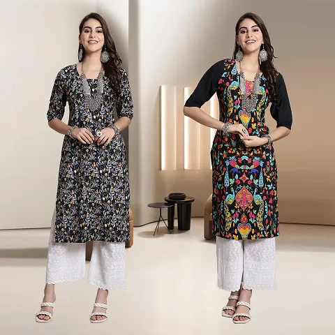 Fancy Straight Crepe Kurti - Pack Of 2