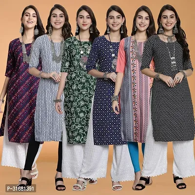 Fancy Crepe Printed Kurtas For Women Pack Of 6