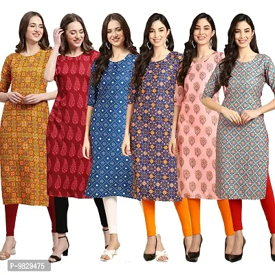 Women Crepe Digital Printed Straight Kurti  Pack of 6