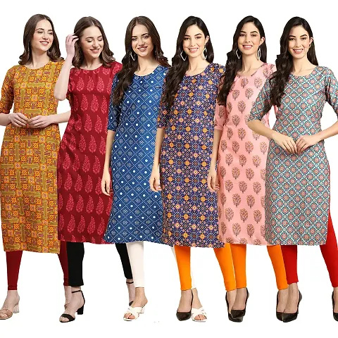 Women Crepe Digital Printed Straight Kurtis Pack of 6 Vol 1