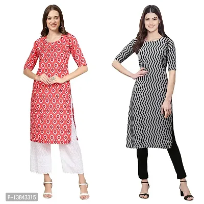 Alluring Crepe Printed Straight Kurta For Women- Pack Of 2