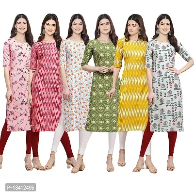 Women Crepe Digital Printed Straight Kurti Pack of 6-thumb0