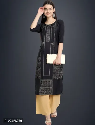 Stylish Black Crepe Stitched Kurta For Women-thumb0