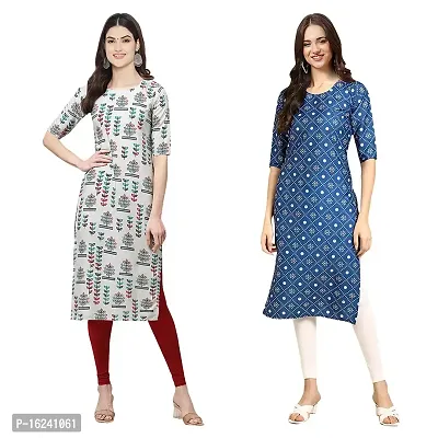 Stylish Straight Multicoloured Printed Crepe Kurta For Women Combo Pack Of 2