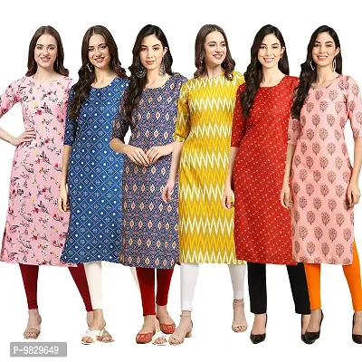 Women Crepe Digital Printed Straight Kurti  Pack of 6