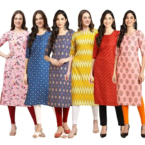 Women Crepe Digital Straight Kurti Pack of