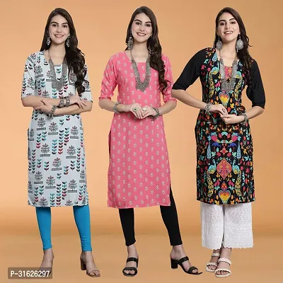 Stylish Multicoloured Crepe Kurta For Women Combo Of 3