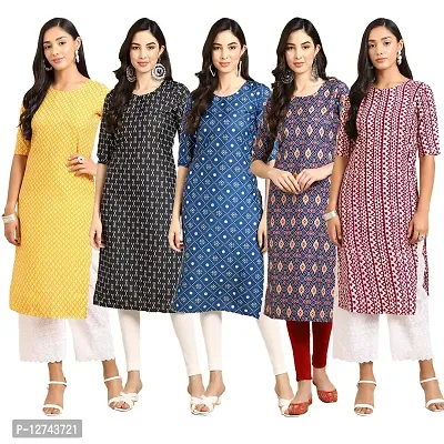 Stylish Crepe Digital Printed Straight Kurti For Women Pack of 5