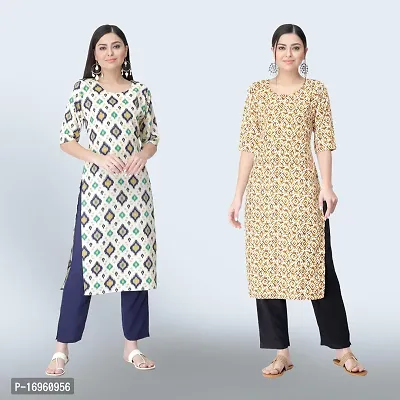 Women Stylish Crepe Ethnic Motif Casual Straight Kurta