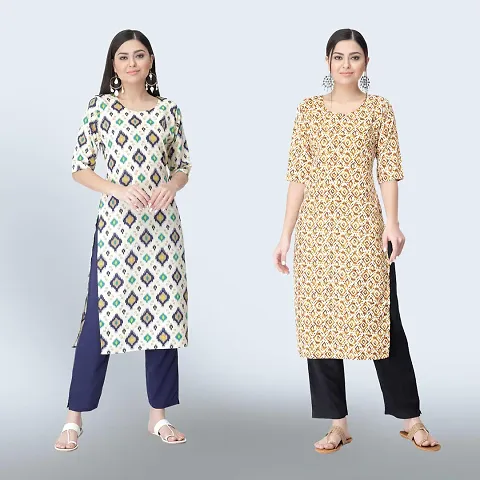 Stylish Crepe Printed Straight Kurtas Pack of 2 Vol 4