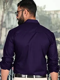 Men Stylish Purple Cotton Solid Long Sleeve Semi Formal Shirt-thumb3