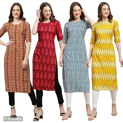 Stylish Multicoloured Crepe Stitched Kurta For Women Pack of 4