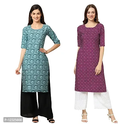 Straight Multicoloured Printed Crepe Kurta Pack Of 2