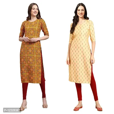 Straight Multicoloured Printed Crepe Kurta Pack Of 2-thumb0