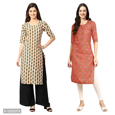 Straight Multicoloured Printed Crepe Kurta Pack Of 2-thumb0