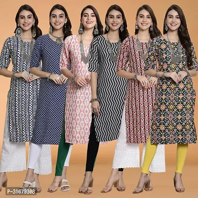 Fancy Crepe Printed Kurtas For Women Pack Of 6