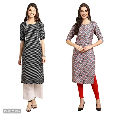 Straight Multicoloured Printed Crepe Kurta Pack Of 2