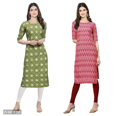 Stylish Straight Printed Crepe Kurta For Women -Pack Of 2