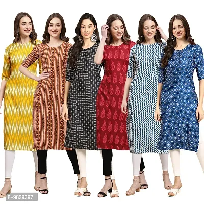 Women Crepe Digital Printed Straight Kurti  Pack of 6-thumb0