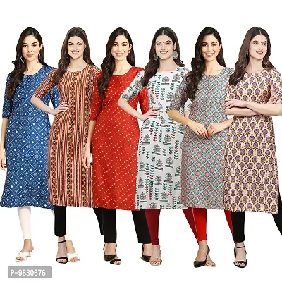 Women Crepe Digital Printed Straight Kurti  Pack of 6-thumb0