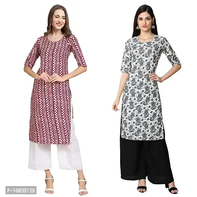 Alluring Crepe Printed Straight Kurta For Women-Pack Of 2