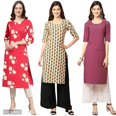 Stylish Multicoloured Crepe Stitched Kurta For Women Pack of 3-thumb0