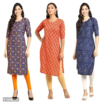 Trendy Women Crepe Digital Printed Straight Kurti  Pack of 3