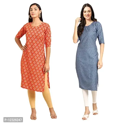 Straight Multicoloured Printed Crepe Kurta Pack Of 2