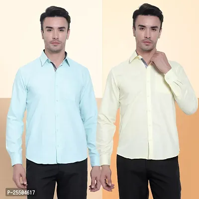 Elegant Cotton Multicoloured Long Sleeves Formal Shirt For Men- Pack Of 2-thumb0