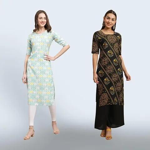 Trendy Crepe Printed Kurtis Combo of 2