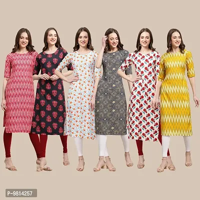 Women Crepe Digital Printed Straight Kurti  Pack of 6