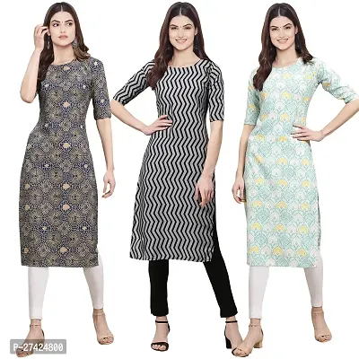 Stylish Multicoloured Crepe Stitched Kurta For Women Pack of 3