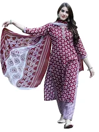 Stylish Cotton A-Line Maroon Printed Kurta, Bottom and Dupatta Set For Women-thumb1