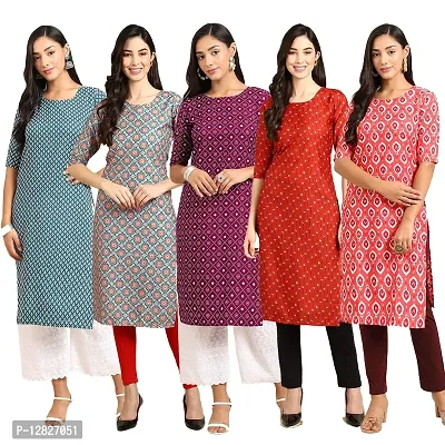 Women Crepe Digital Printed Straight Kurti { Pack of 5 }