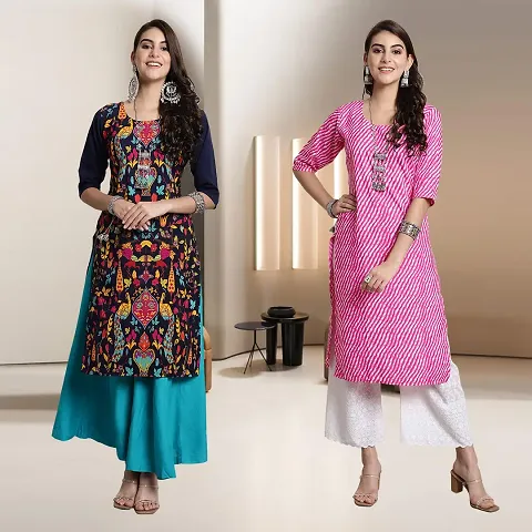 Fancy Straight Crepe Kurti - Pack Of 2