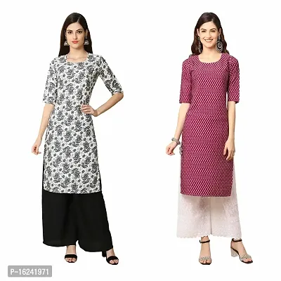 Fashionable Straight Multicoloured Printed Crepe Kurta For Women Combo Pack Of 2-thumb0