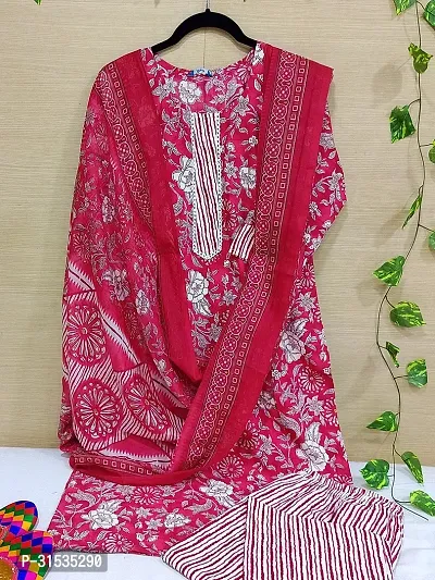 Fancy Cotton Blend Kurta Bottom And Dupatta Set For Women