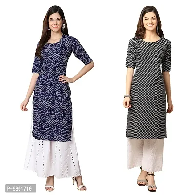 Stylish Digital Printed Woman Crepe Multicolored Kurtis Pack of 2-thumb0