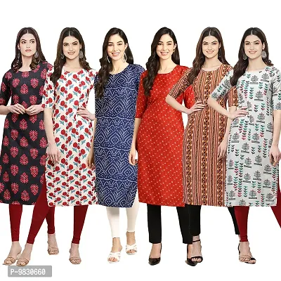 Women Crepe Digital Printed Straight Kurti  Pack of 6-thumb0