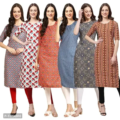 Women Crepe Digital Printed Straight Kurti  Pack of 6