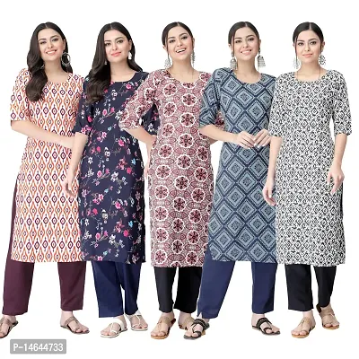 New Crepe Printed Kurtis Combo For Women Pack Of 5-thumb0