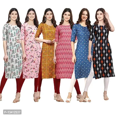 Women Crepe Digital Printed Straight Kurti Pack of 6