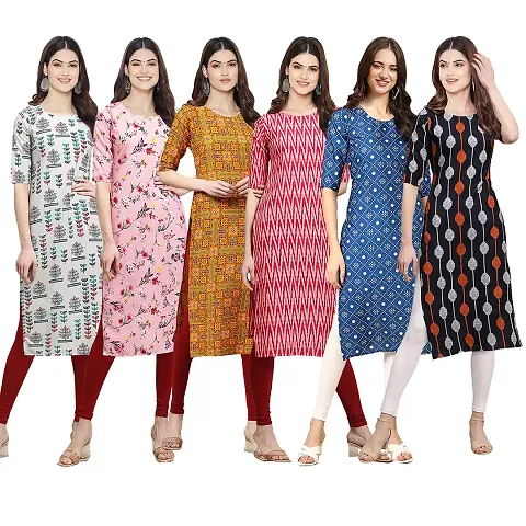 Crepe Digital Printed Straight Kurti Pack of 6