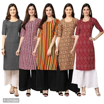 Stylish Crepe Digital Printed Straight Kurti For Women Pack of 5