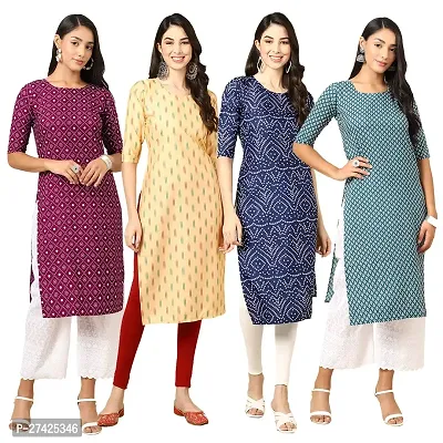 Stylish Multicoloured Crepe Stitched Kurta For Women Pack of 4-thumb0