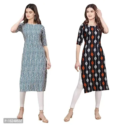 Stylish Straight Multicoloured Printed Crepe Kurta For Women Combo Pack Of 2-thumb0