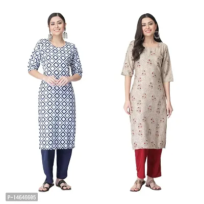 Attarctive Crepe Printed Straight Kurti Combo For Women Pack Of 2-thumb0